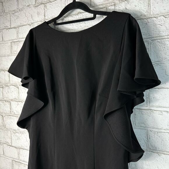 Carmen Marc Valvo Dress Flutter Sleeve Sheath Pencil Neutral Business Cocktail 6 - Picture 4 of 9